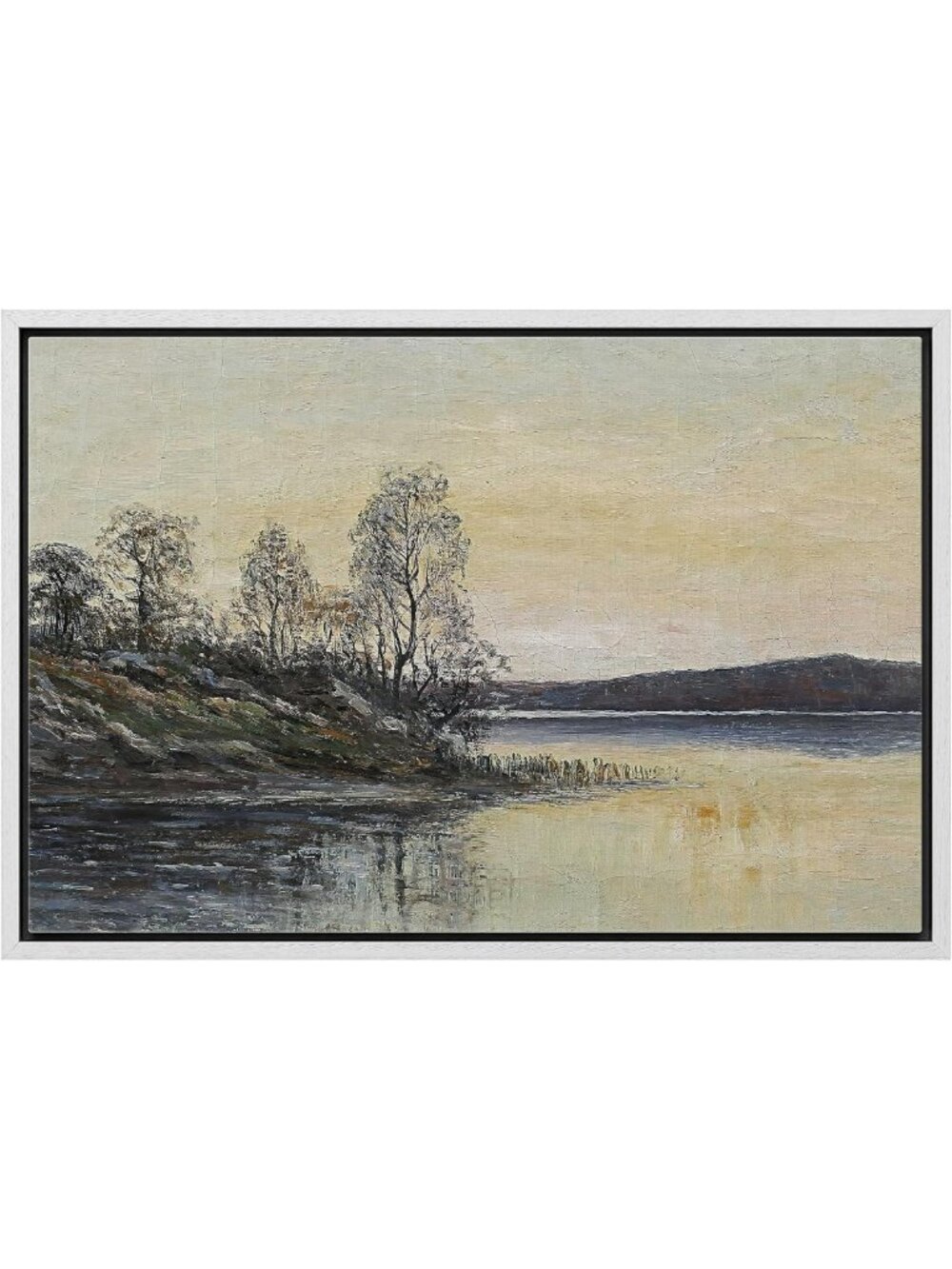Framed Canvas Wall Art - Autumn Riverside Scenery, Rustic Fall Landscape, 24x36